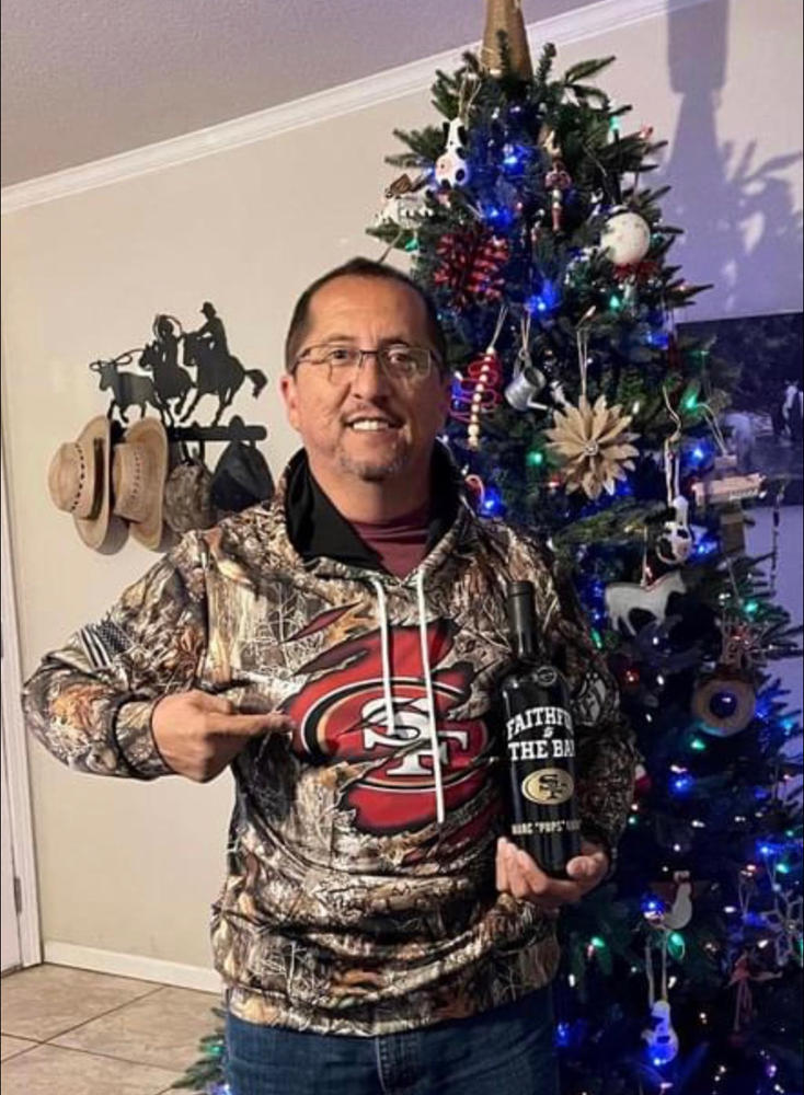 49ers Faithful To The Bay Custom Name Etched Wine - Customer Photo From Ashley L.