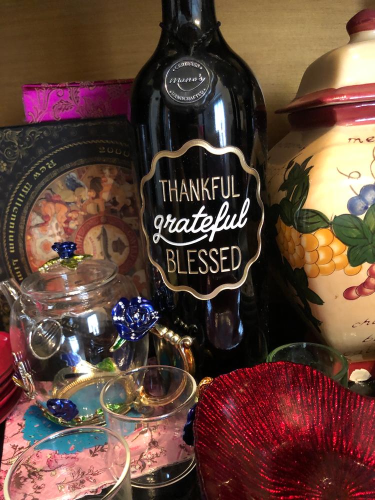 Thankful, Grateful, Blessed Etched Wine - Customer Photo From Ani