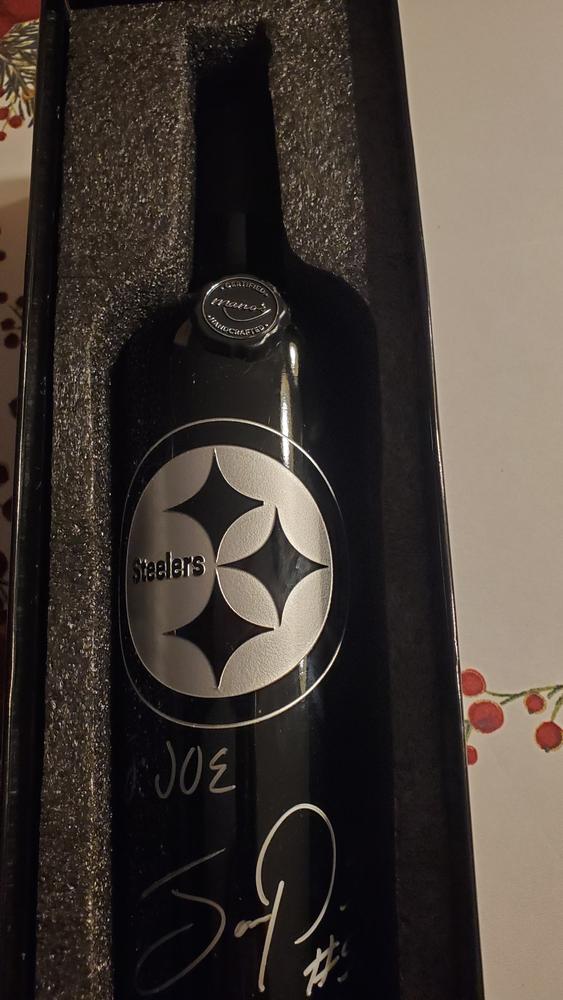 Pittsburgh Steelers Logo Etched Wine - Customer Photo From Barbara J.