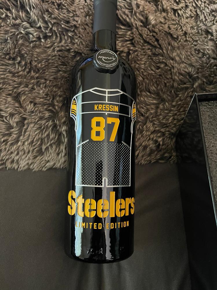 Pittsburgh Steelers Custom Jersey Etched Wine - Customer Photo From Annette F.
