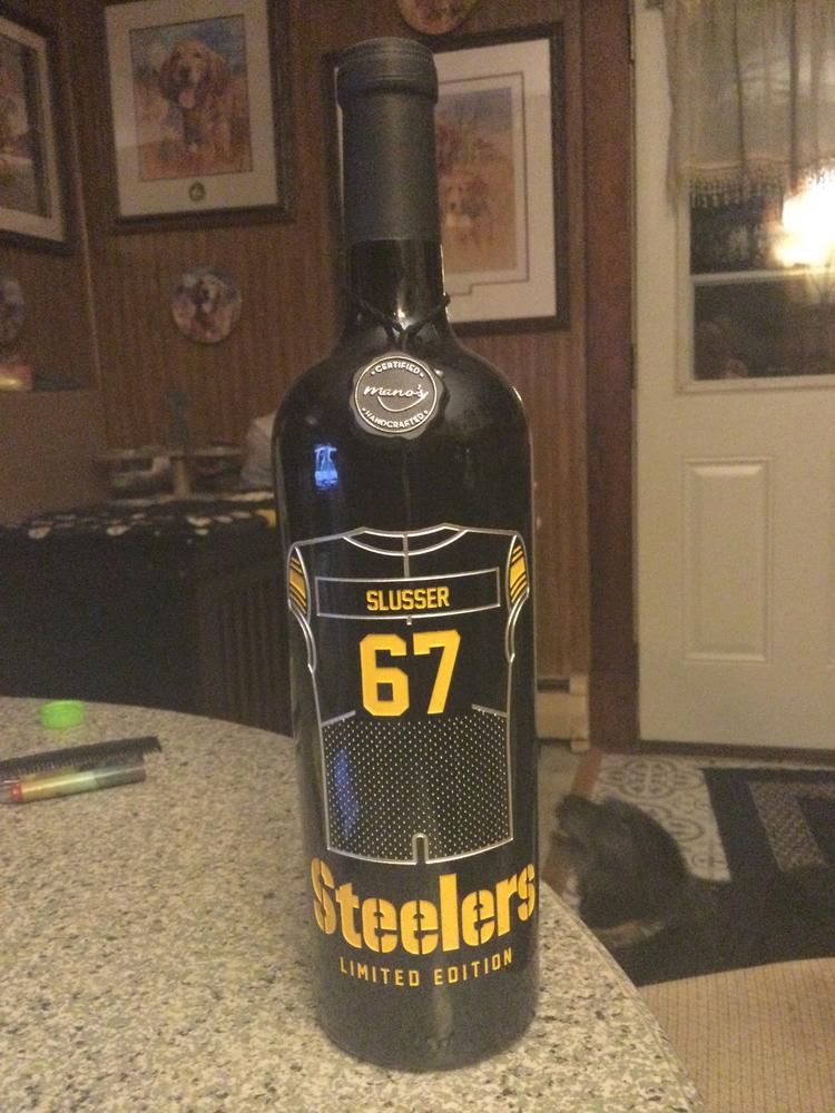 Pittsburgh Steelers Custom Jersey Etched Wine - Customer Photo From John S.