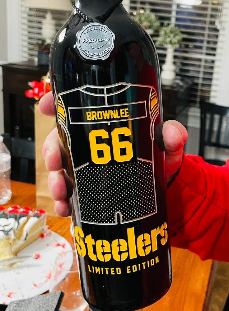 Pittsburgh Steelers Custom Jersey Etched Wine - Customer Photo From Jodi C.