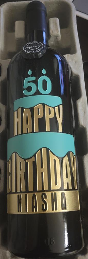 Custom Happy Birthday Cake Etched Wine Bottle - Customer Photo From Nerita 