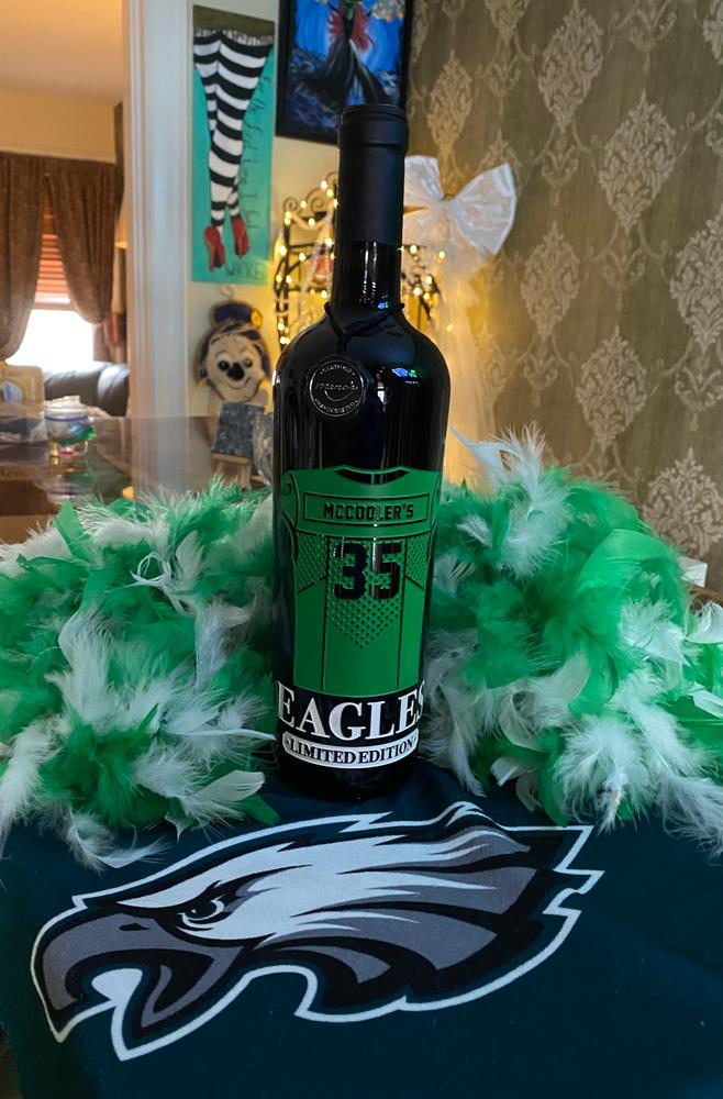 Philadelphia Eagles Custom Jersey Etched Wine - Customer Photo From Lisa