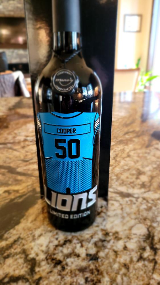 Detroit Lions Custom Jersey Etched Wine - Customer Photo From Kim M.