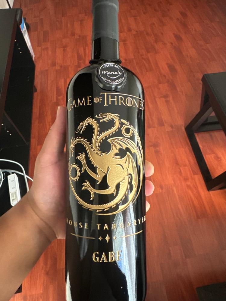 Game of Thrones House Targaryen Custom Name Etched Wine - Customer Photo From Gabriel H.