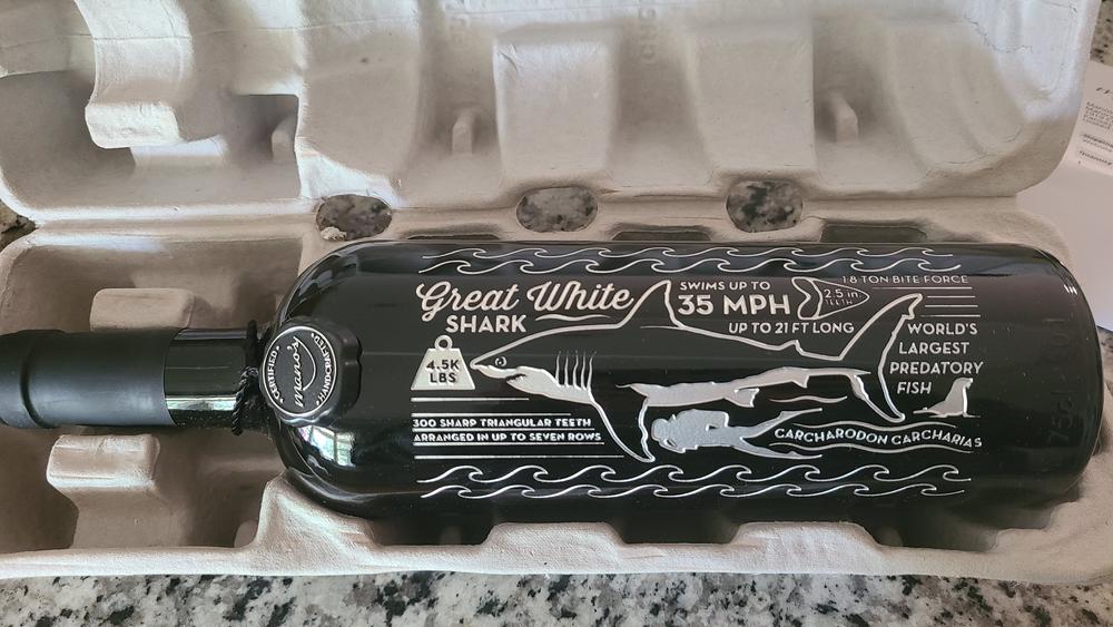 Great White Facts Etched Wine Bottle - Customer Photo From Candace