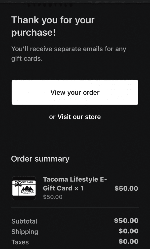 Tacoma Lifestyle E-Gift Card - Customer Photo From Colin Noar