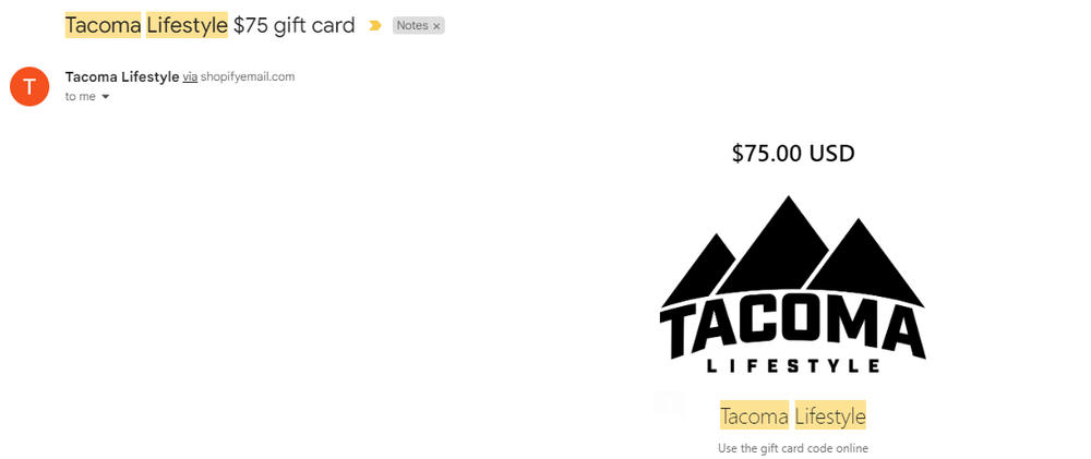 Tacoma Lifestyle E-Gift Card - Customer Photo From James G.