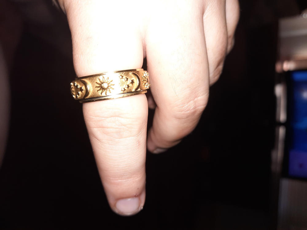 Textured Moon & Stars Spinning Anxiety Ring - Gold - Customer Photo From Jayme Clarke