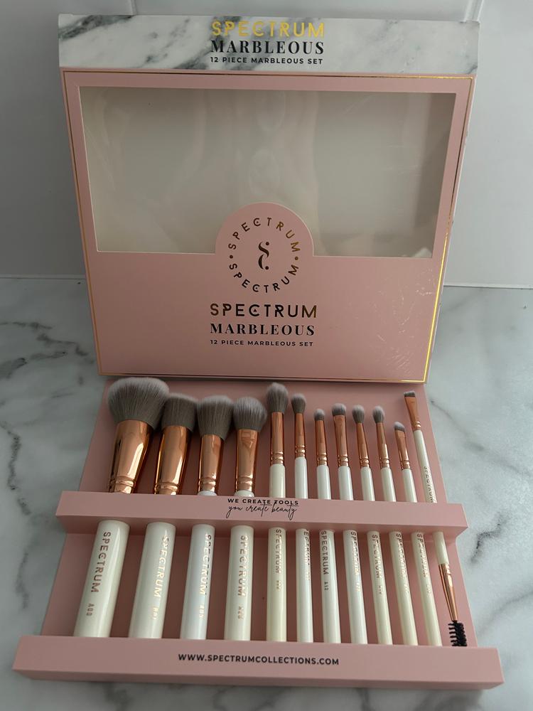White Marbleous 12 Piece Makeup Brush Set - Customer Photo From T Royle