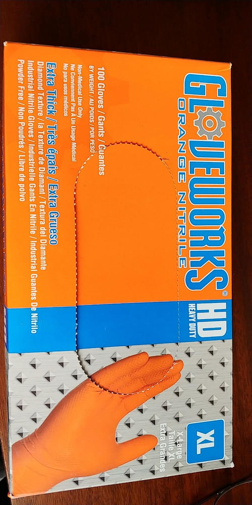 AMMEX GWON - Gloveworks HD Industrial Orange Nitrile Gloves, 8 mil, Latex Free, Powder Free, Diamond Textured - Customer Photo From David Vine