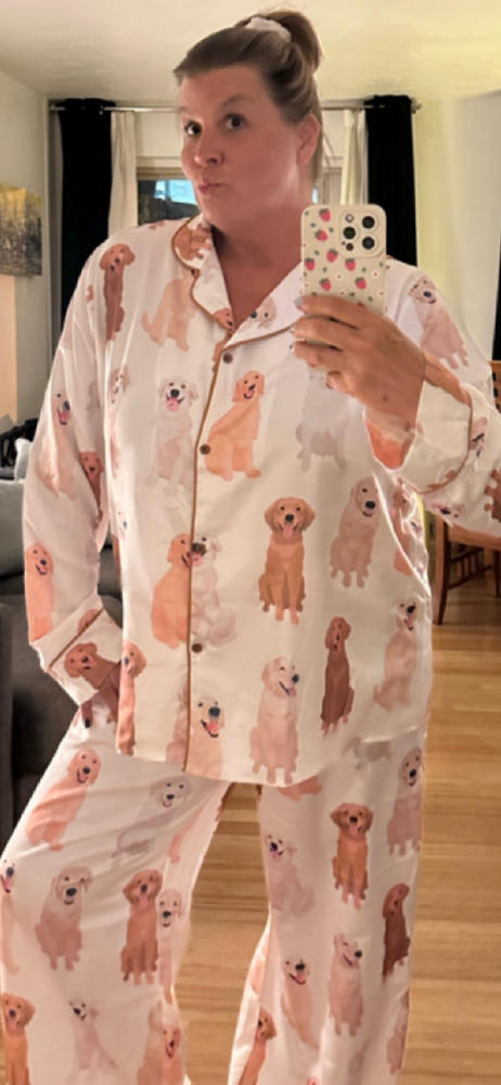 Aperol Spritz And Golden Retriever Satin Pajama Set - Customer Photo From Jeni 