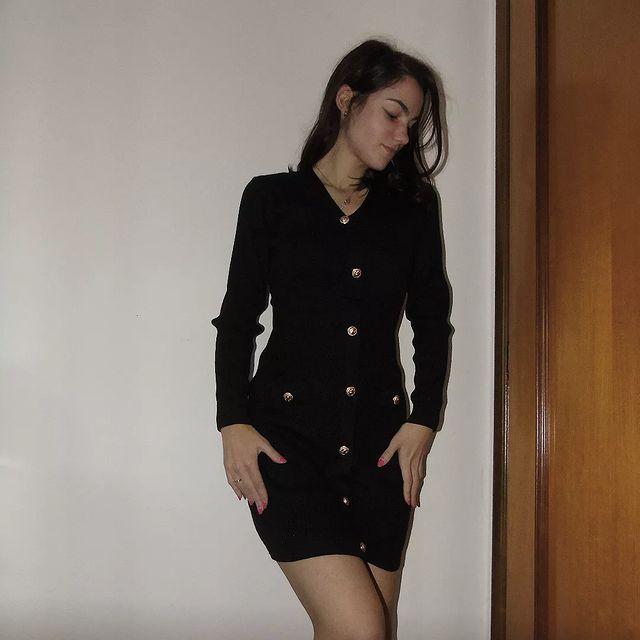 Slim Fit Gold Button Long-Sleeve Knitted Dress For Women - Customer Photo From taylor