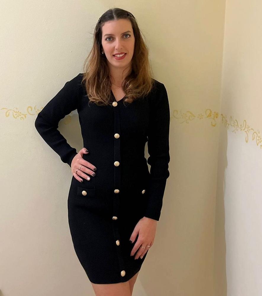 Slim Fit Gold Button Long-Sleeve Knitted Dress For Women - Customer Photo From raffaella