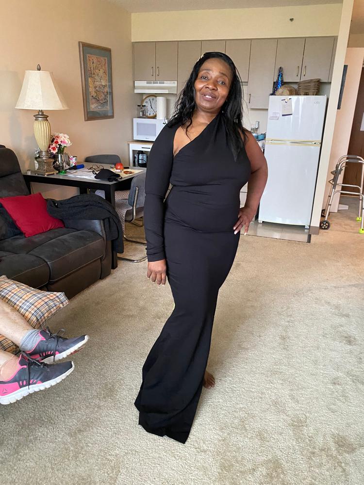 Lilux One Shoulder Modern Maxi Dress (Black) - Customer Photo From Angela M