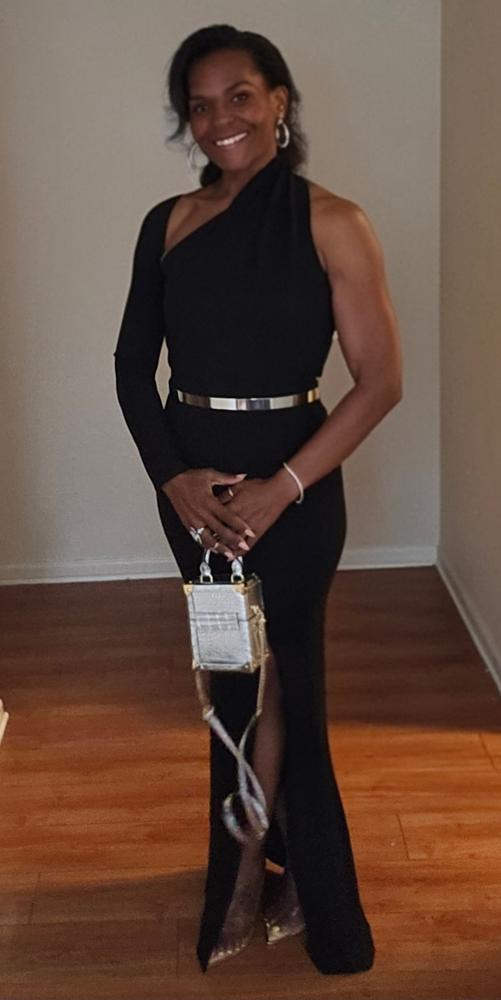 Lilux One Shoulder Modern Maxi Dress (Black) - Customer Photo From Angelina Ray