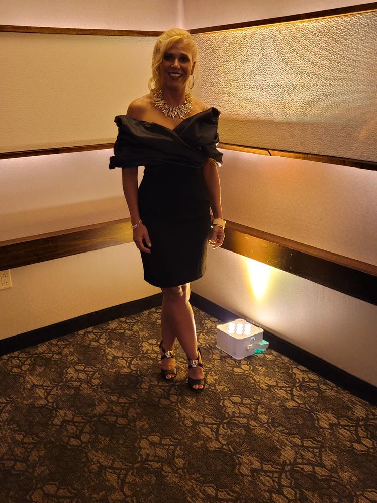 Maribel Crepe Ruffle Shoulder Dress (Black) - Customer Photo From Carolyn giambra