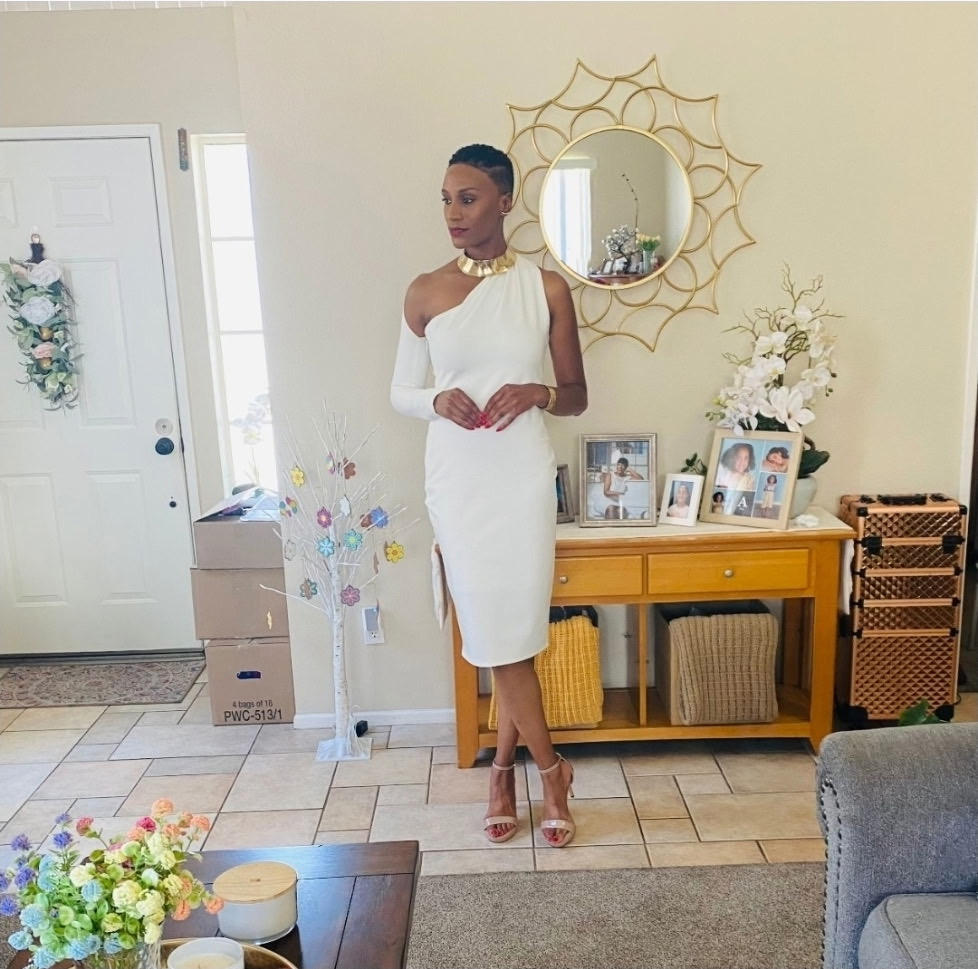 Dasha Modern Midi Dress (Off White) - Customer Photo From Kristen Drayton