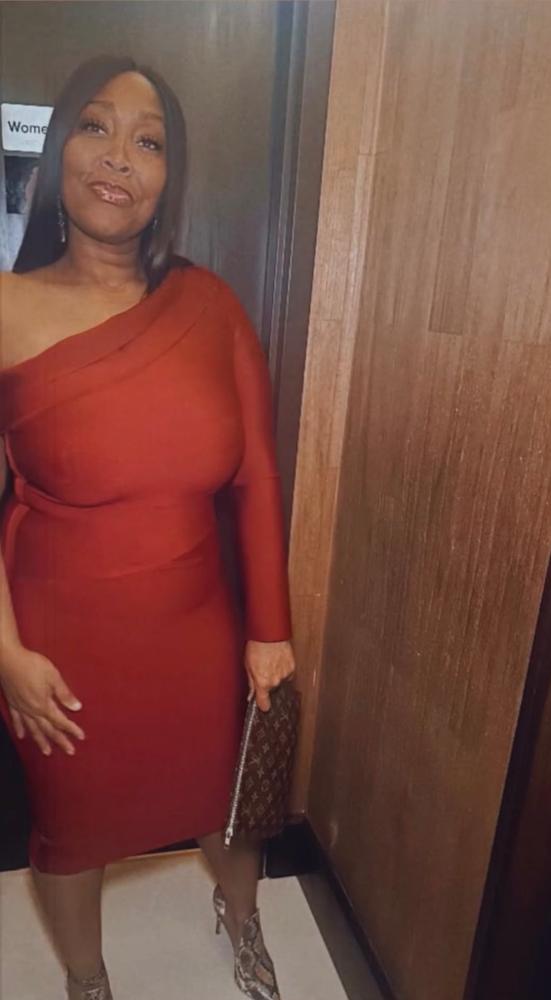 Shiva Off-Shoulder Bandage Midi Dress (Fire Brick) - Customer Photo From Nafeesah