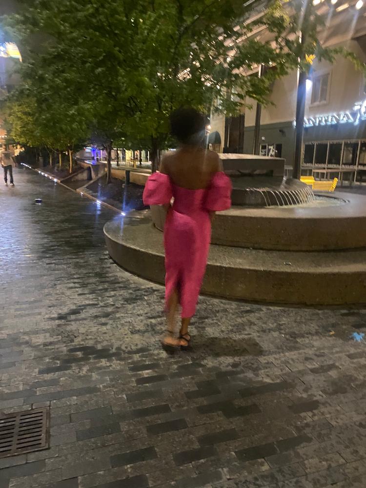 Tiffany Dupioni Puff Sleeve Maxi Dress (Hot Pink) - Customer Photo From Alexis 