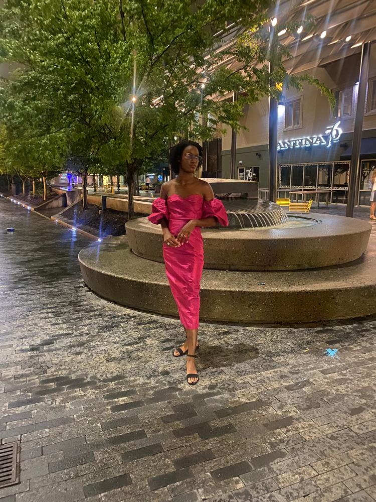 Tiffany Dupioni Puff Sleeve Maxi Dress (Hot Pink) - Customer Photo From Alexis 