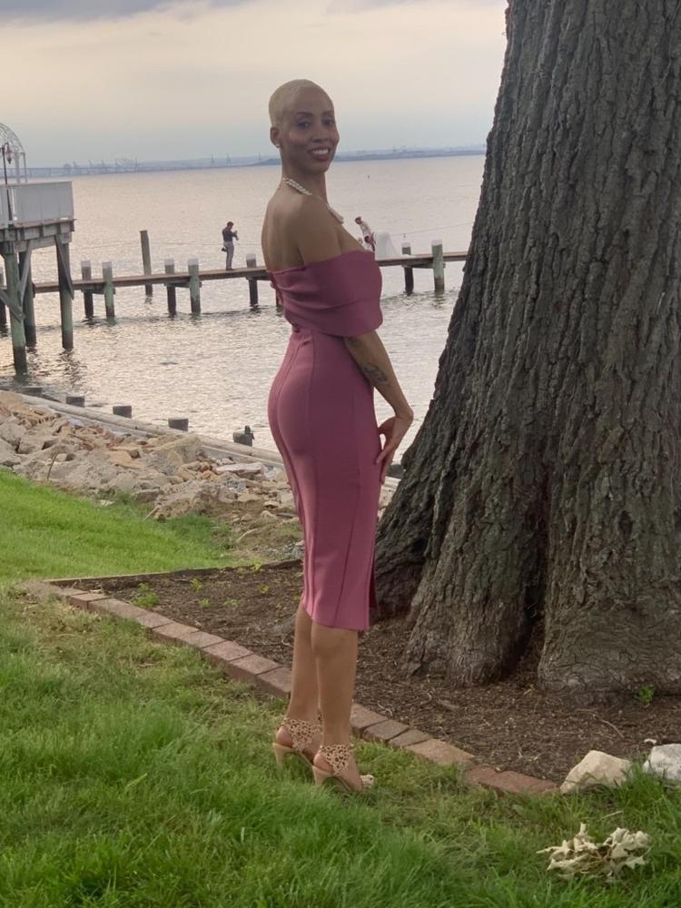 Miel Off Shoulder Bandage Dress (Thulian Pink) - Customer Photo From Monique Corley