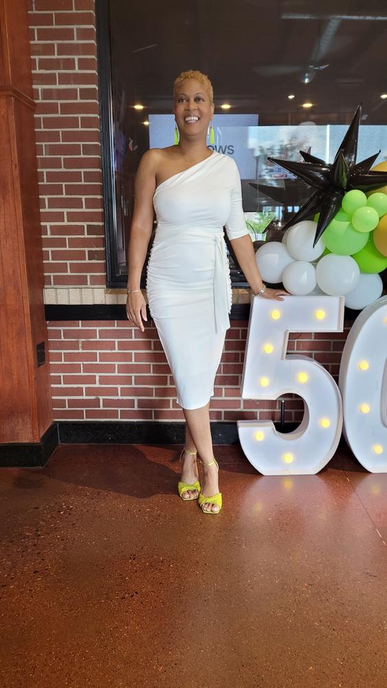 Dolly Elegant Bodycon Dress (Off White) - Customer Photo From Felicia