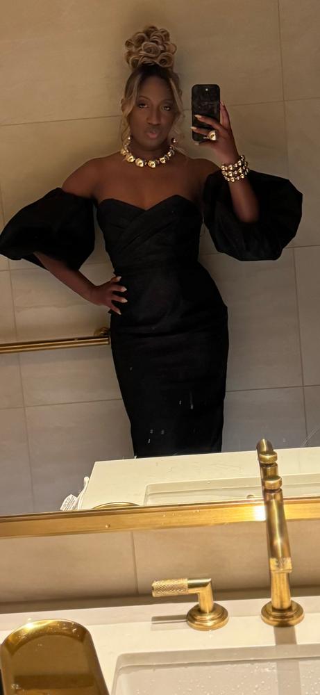 Tiffany Dupioni Puff Sleeve Maxi Dress (Black) - Customer Photo From Jasmin Tann