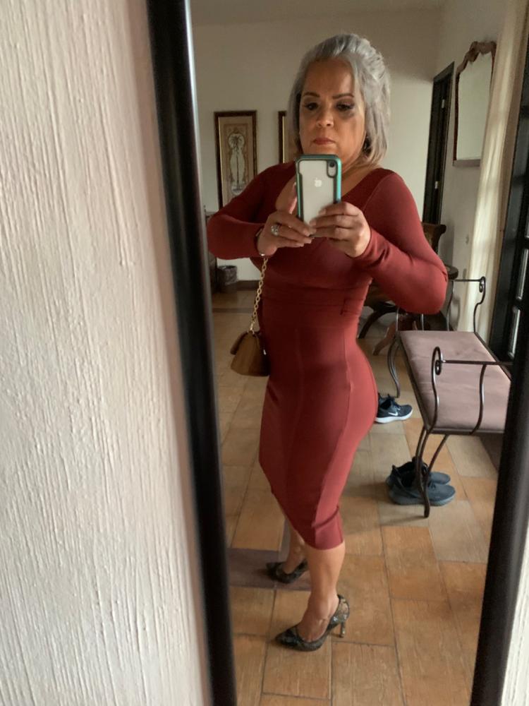 Lilia Tie Waist Bandage Dress (Fire Brick) - Customer Photo From Sandra Avalos