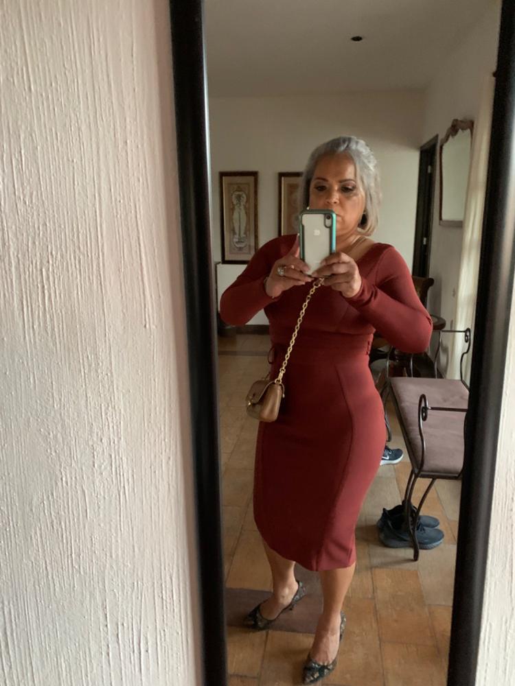 Lilia Tie Waist Bandage Dress (Fire Brick) - Customer Photo From Sandra Avalos