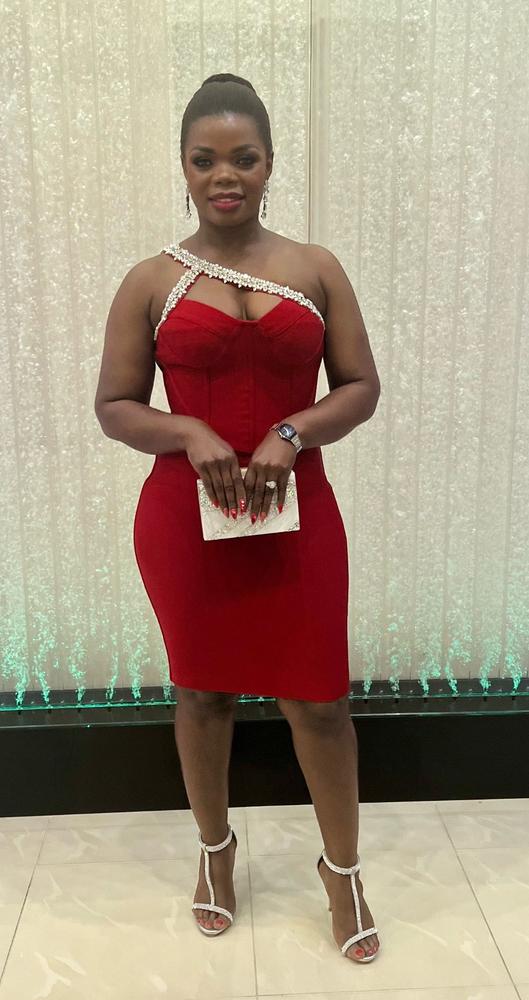 Diva Rhinestone Bandage Dress (Red) - Customer Photo From Abbygaelle