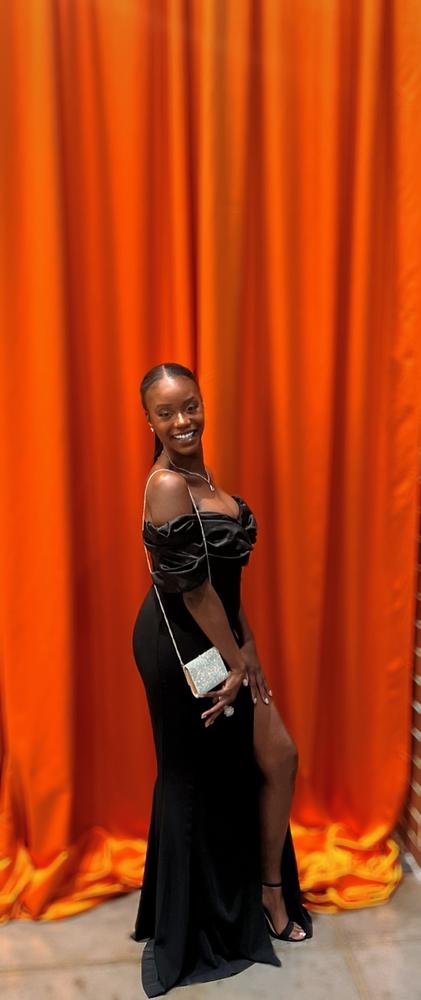 Presley Crepe Ruffle Shoulder Gown Dress (Black) - Customer Photo From Antoinett Atkins