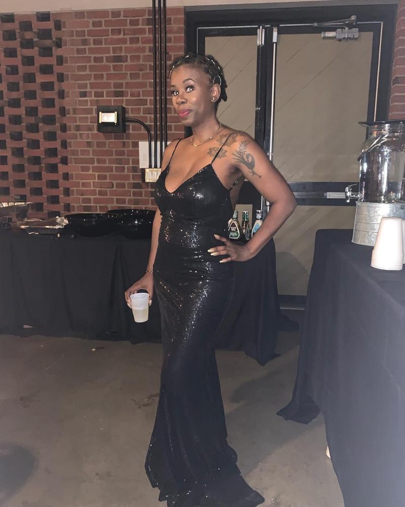 Ariel Sequin Backless Gown Dress (Black) - Customer Photo From Tiffani Scales