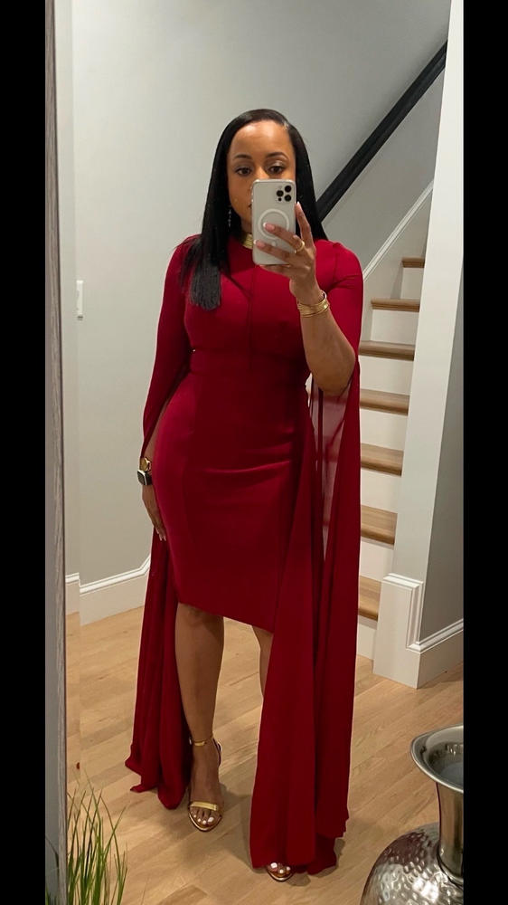 Ziba Bandage Shawl Sleeves Midi Dress (Maroon) - Customer Photo From Quanisha McAllister