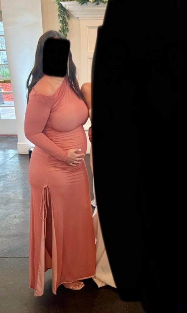 Dua Organza Ruched Mesh Long Sleeve Cut Out Maxi Dress (Rose) - Customer Photo From HM