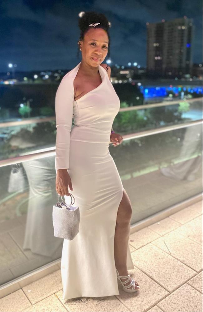 Lilux One Shoulder Modern Maxi Dress (Off White) - Customer Photo From Robert 