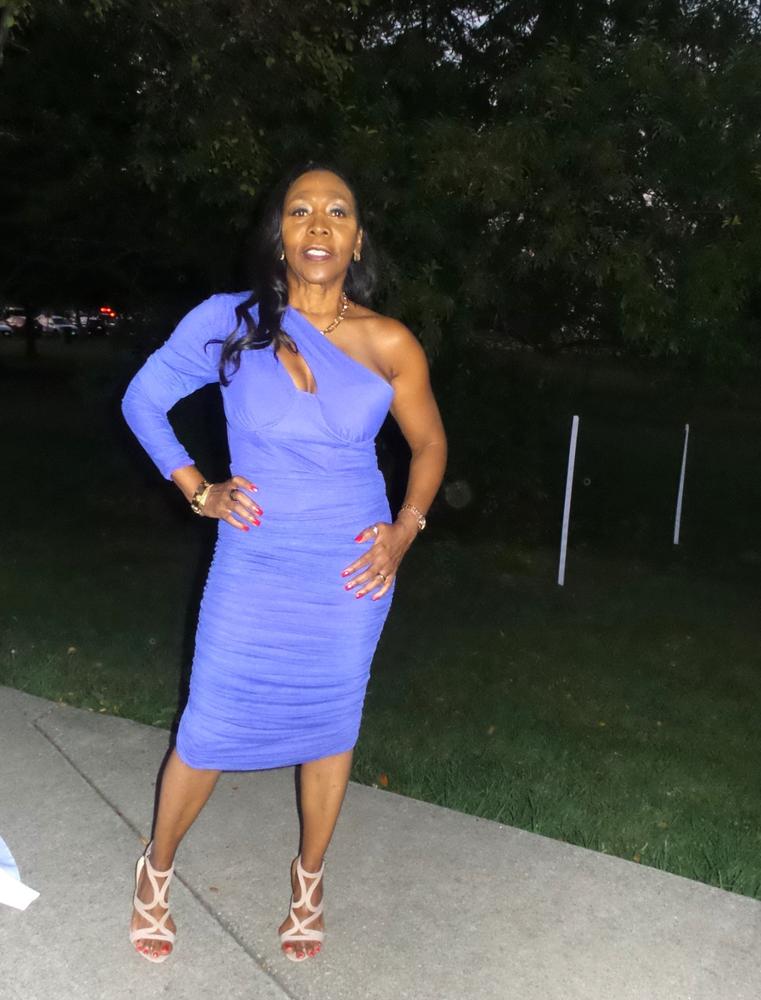 Lida Asymmetrical Cut-Out Midi Dress (Ultra Violet) - Customer Photo From winsome Brooks