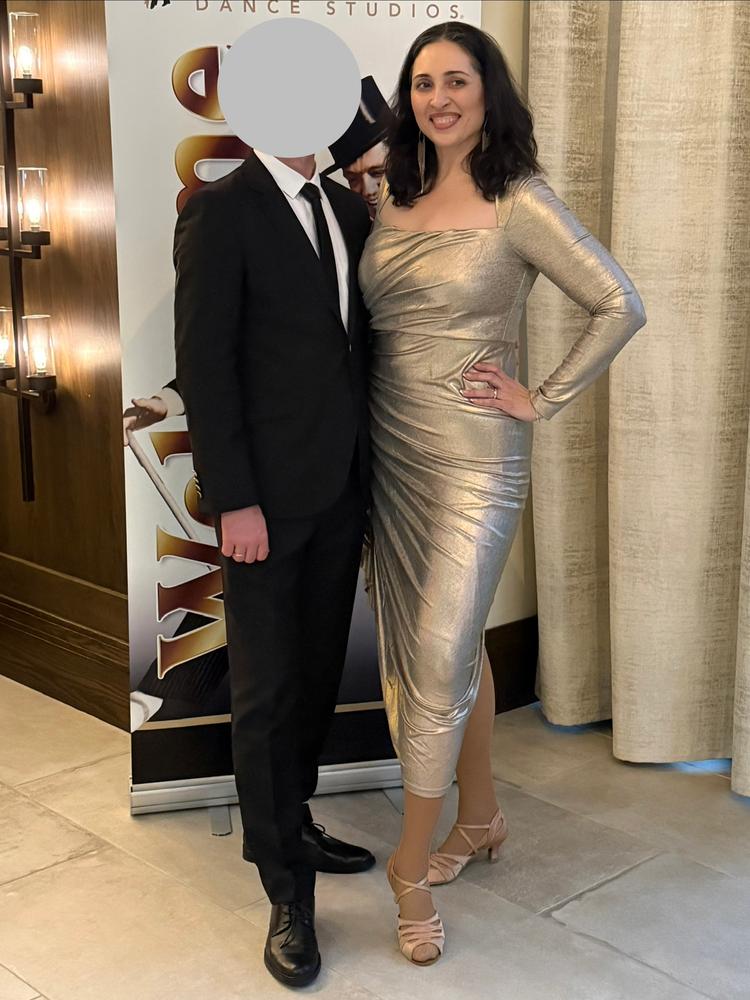 Narin Draped Midi Dress (Gold) - Customer Photo From Suzy Dillinger