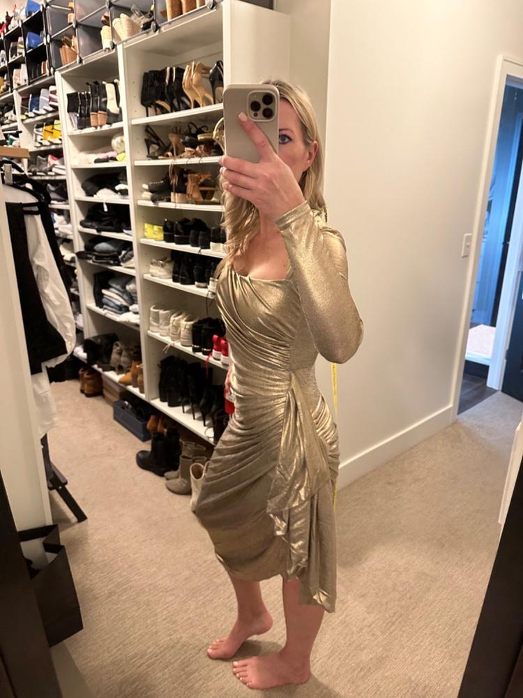 Narin Draped Midi Dress (Gold) - Customer Photo From Joanna Scott