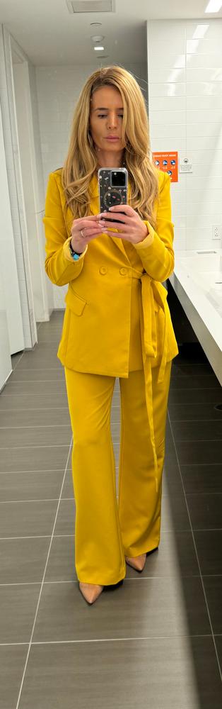 Erin Double Breasted Belted Blazer (Yellow) - Customer Photo From Elena Janku