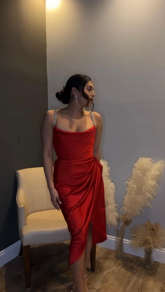Juliet Satin Rhinestone Straps Corset Dress (Wine Red) - Customer Photo From Evelyn Robleto