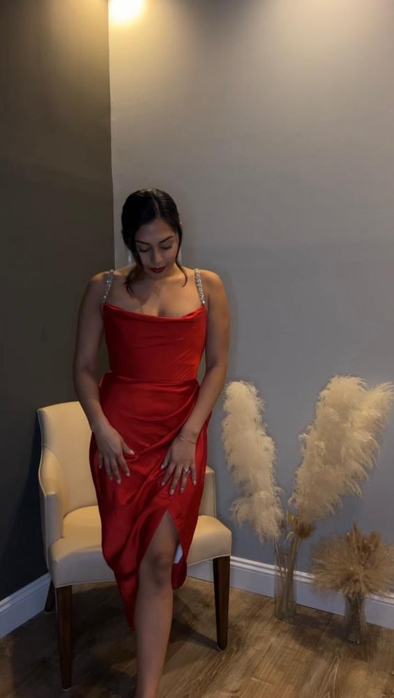 Juliet Satin Rhinestone Straps Corset Dress (Wine Red) - Customer Photo From Evelyn Robleto