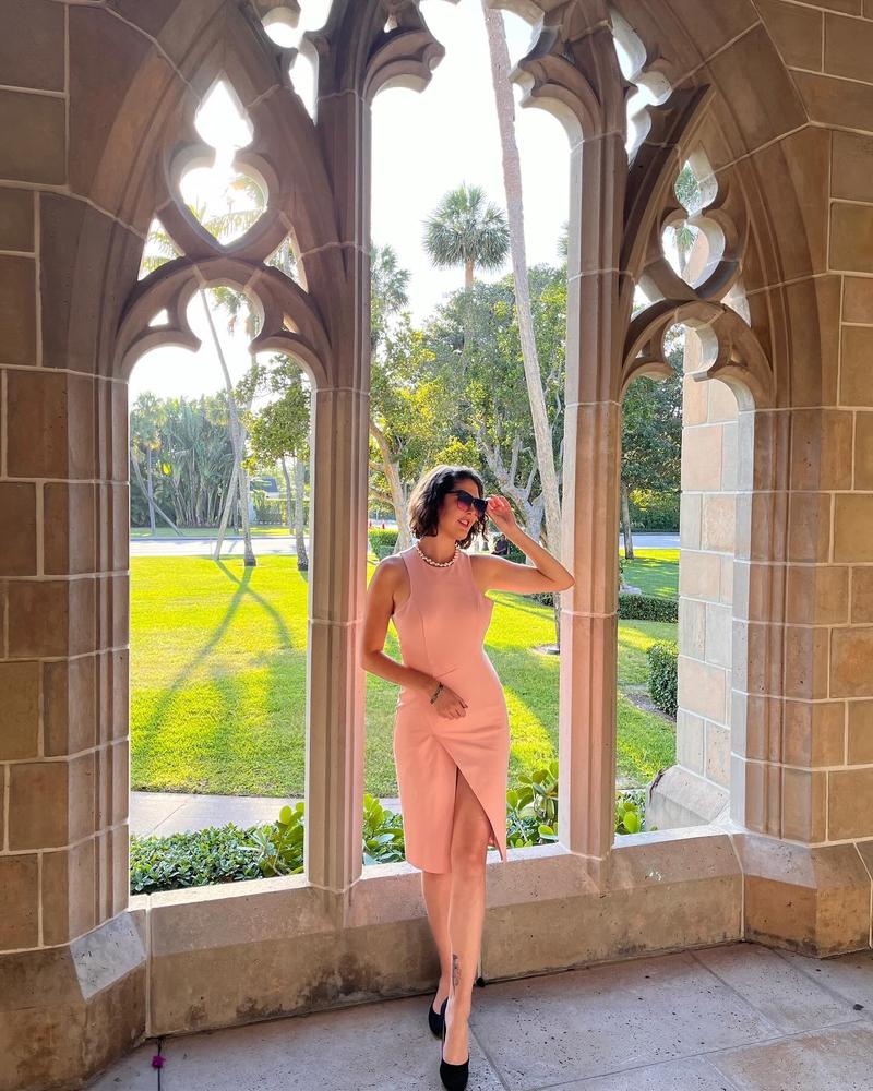 Felicia Ponte De Roma Midi Dress (Soft Pink) - Customer Photo From Ador