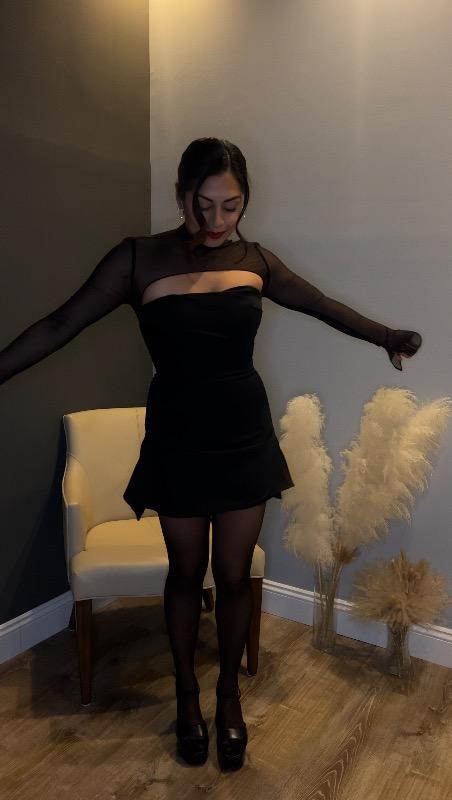 Maya Draped Corset Mini Dress (Black) - Customer Photo From Evelyn Robleto