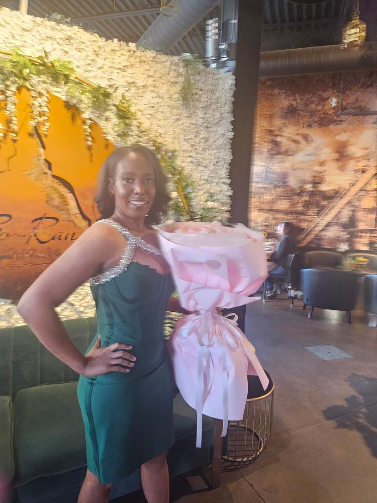 Diva Rhinestone Bandage Midi Dress (Burgundy) - Customer Photo From Karla Maynard