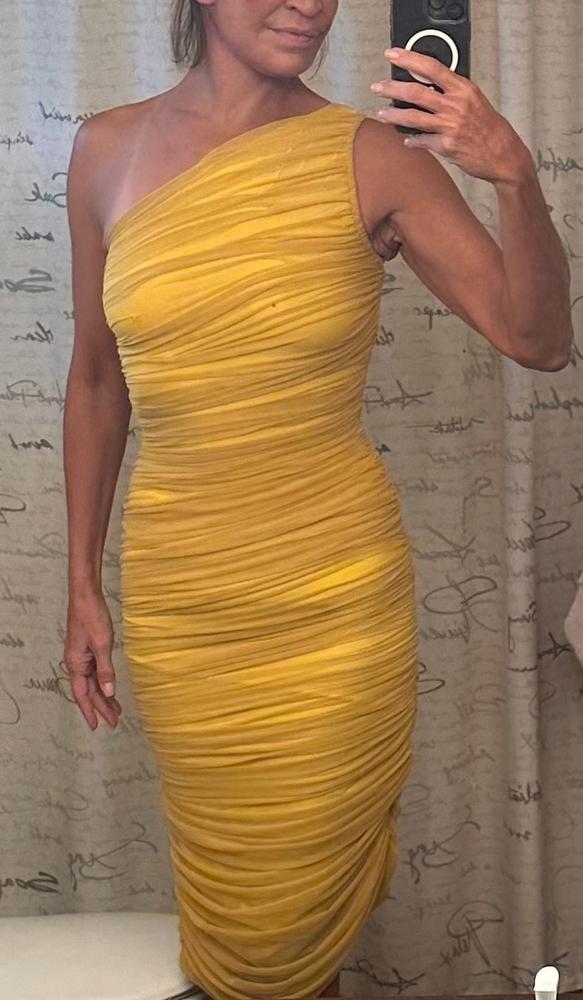 Natasha Ruched Organza Mesh Midi Dress (Yellow) - Customer Photo From Melissa Pellegrini