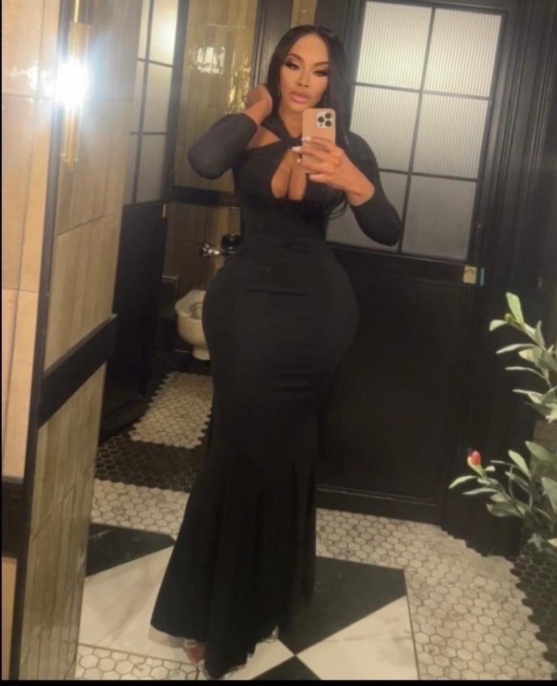 Baran Criss Cross Neckline Maxi Dress (Black) - Customer Photo From Nichole