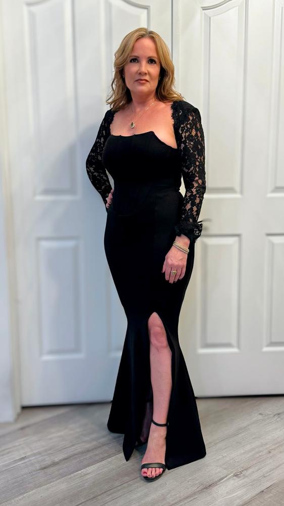 Veva Guipure Lace Corset Maxi Dress (Black) - Customer Photo From Tracy Als
