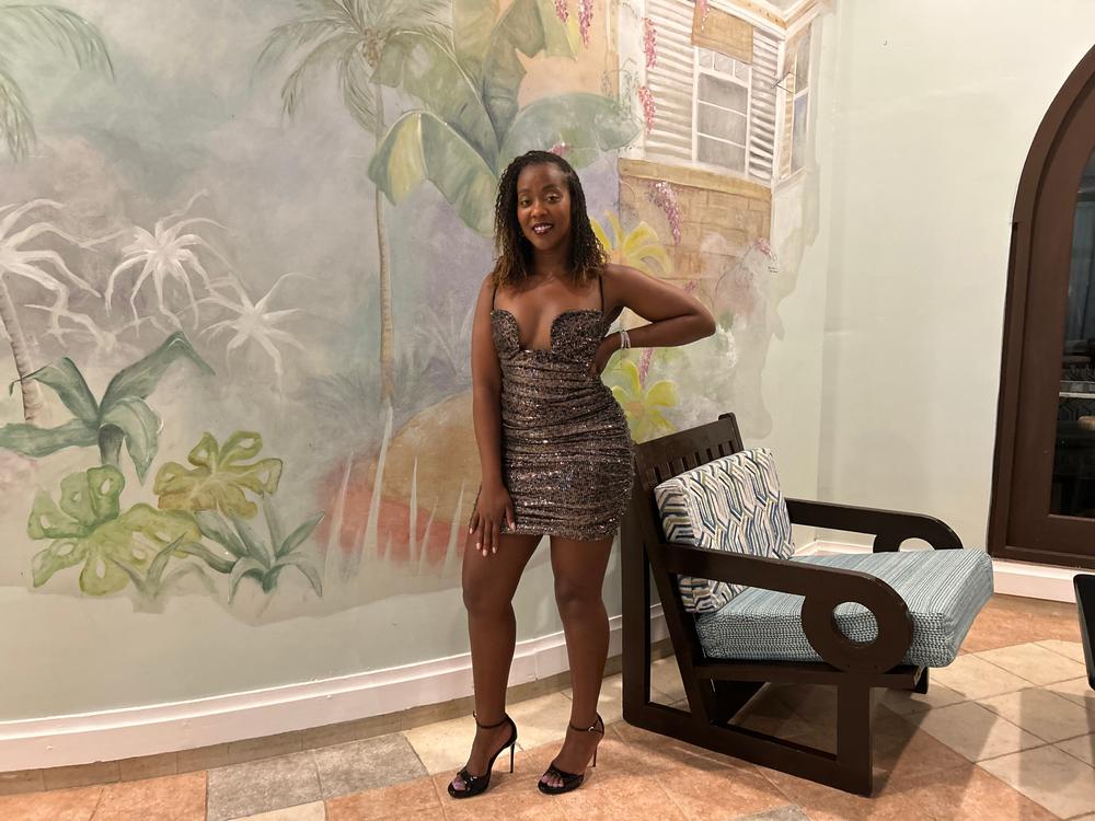 Heidi Ruched Sequin Mini Dress (Leopard Print) - Customer Photo From VICTORIA SAULTER